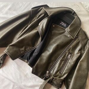 Zara Women's Olive Green Leather Jacket